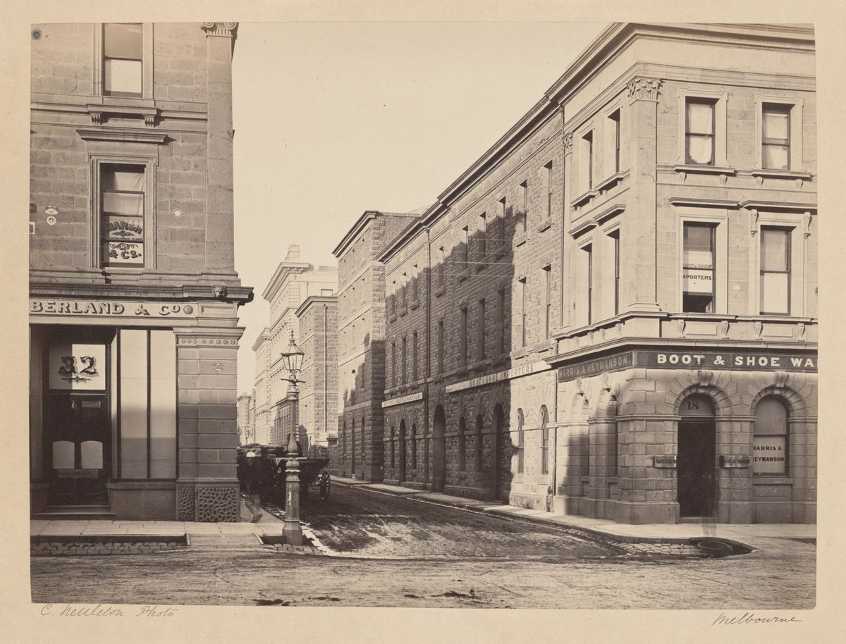 Flinders Lane looking east from Elizabeth St. 1866, Melbourne City
