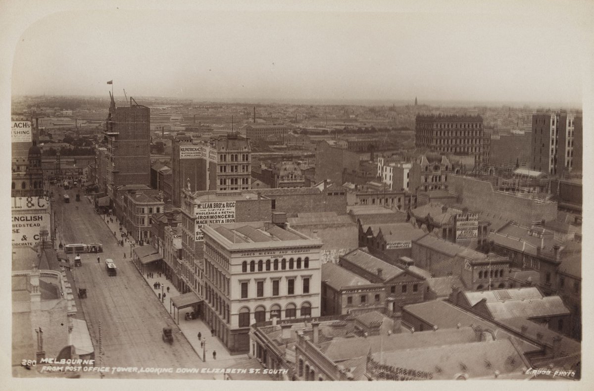 Melbourne from [the] Post Office Tower, looking down Elizabeth St south, Melbourne City (1892–1900)