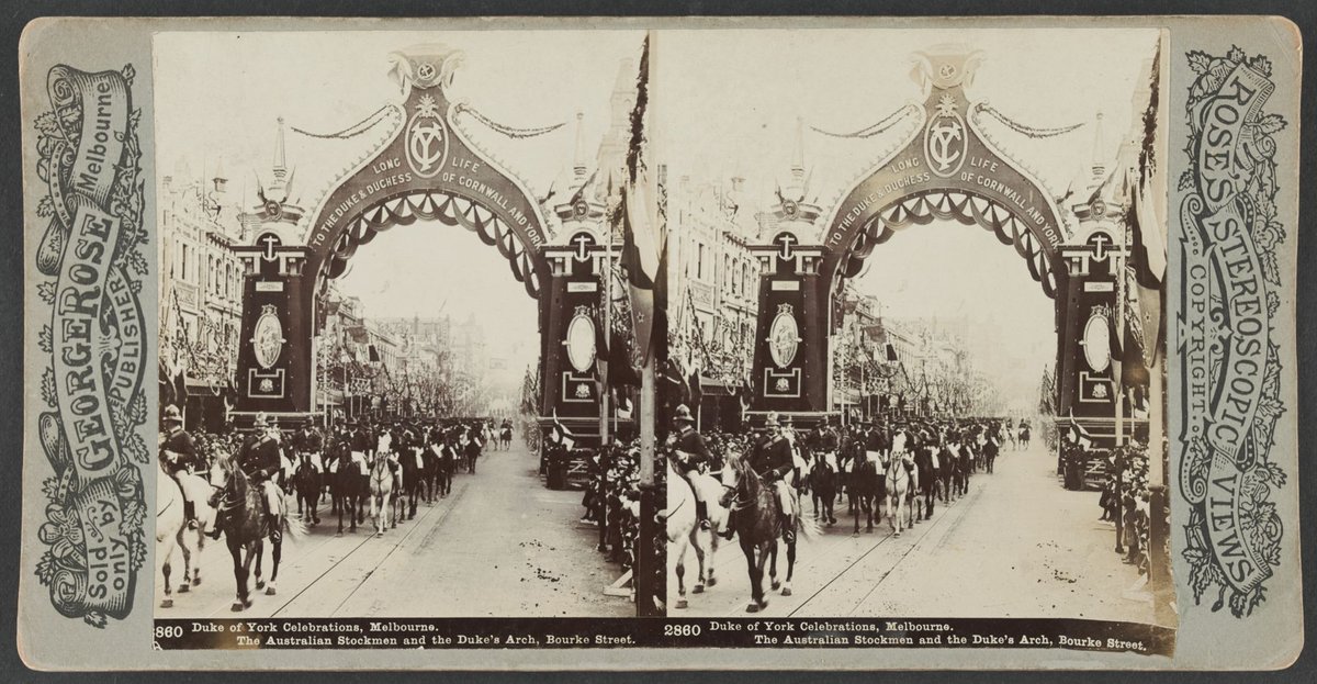 Duke of York Celebrations, Melbourne. The Australian Stockmen and the Duke's Arch, Bourke Street, Melbourne City (1901)
