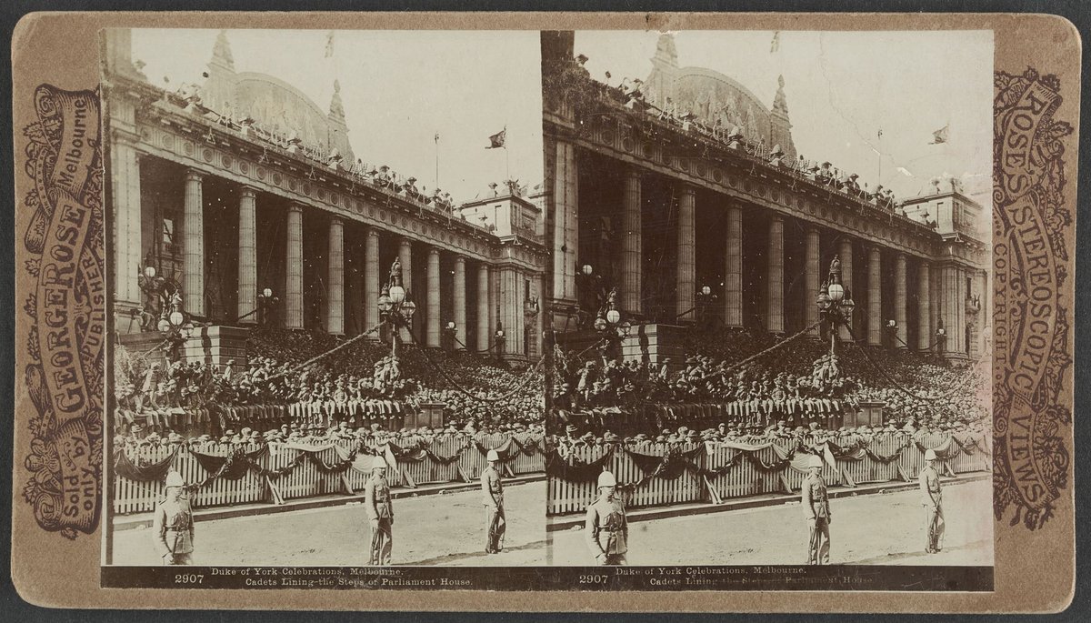 Duke of York Celebrations, Melbourne. Cadets Lining Steps of Parliament House, East Melbourne (1901)