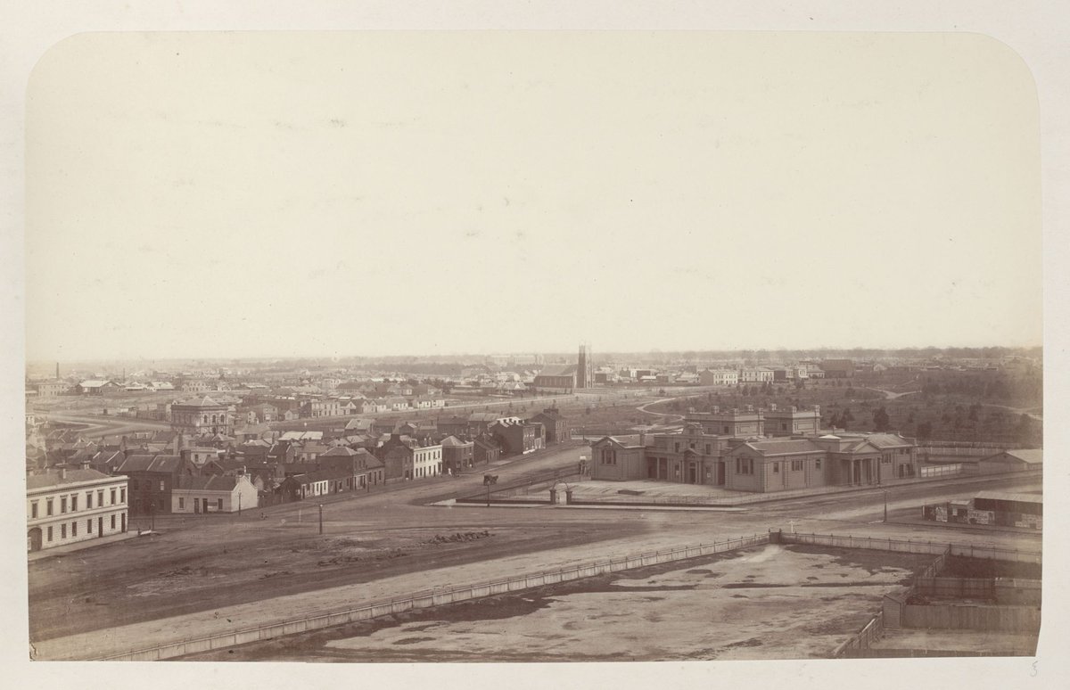 View of Spring Street showing the Model Training School, Melbourne City (1862–79)