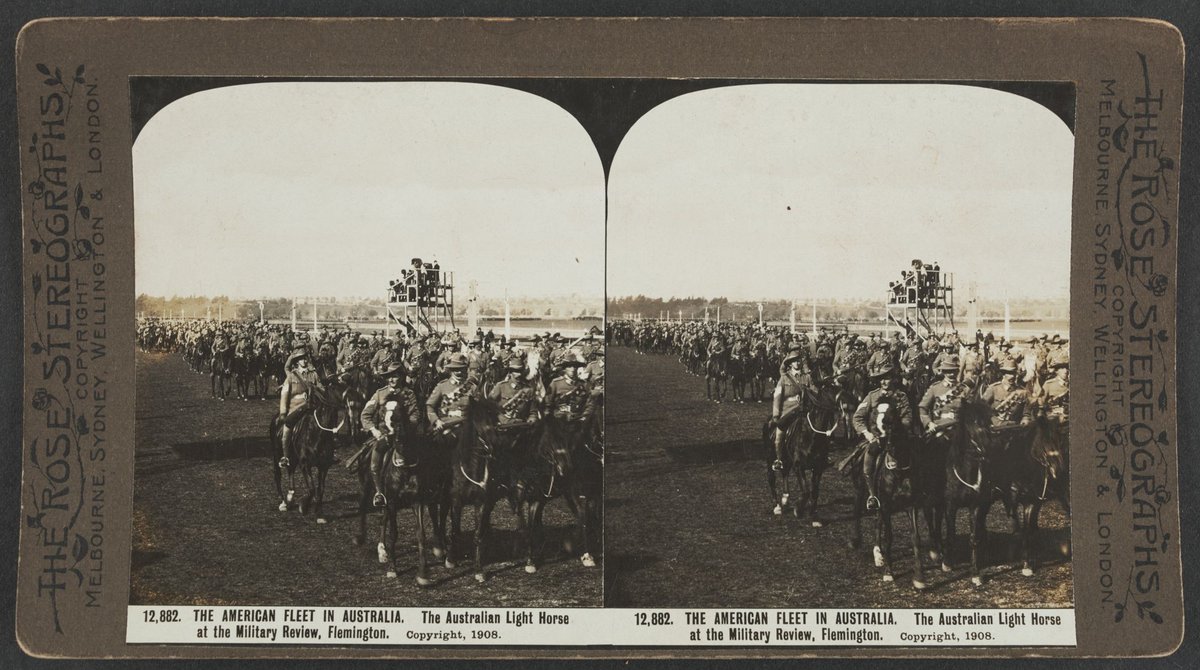 THE AMERICAN FLEET IN AUSTRALIA. The Australian Light Horse at the Military Review, Flemington (c. 1908)