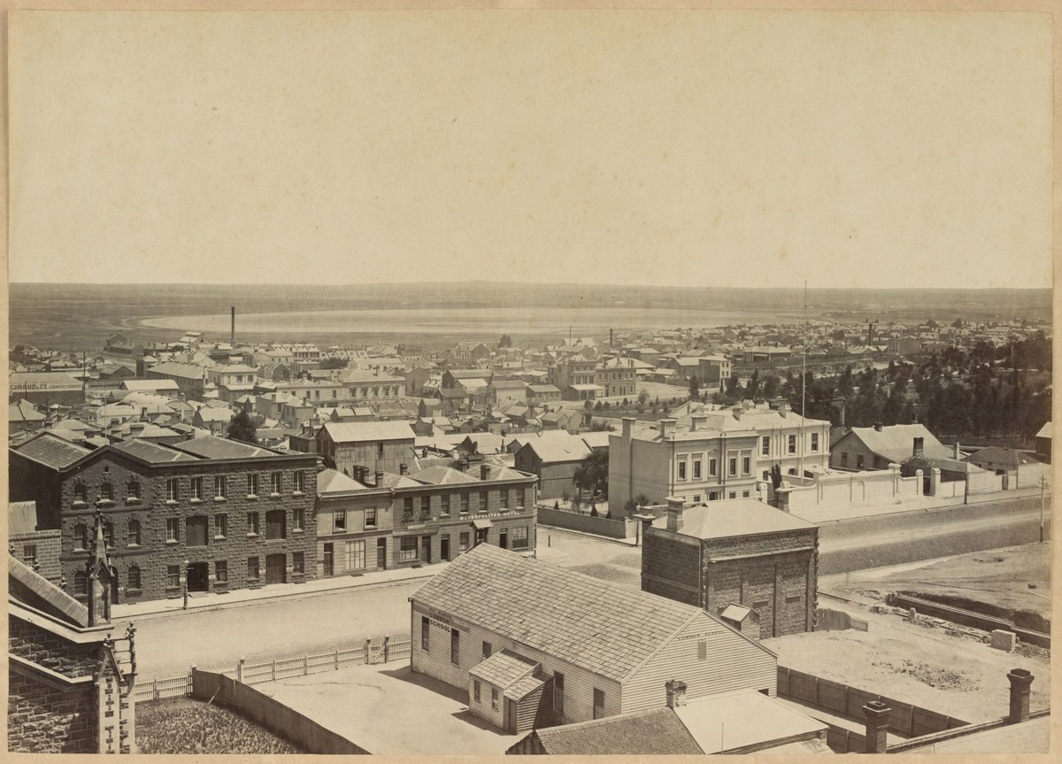 [Shows William Street looking north west from Lonsdale Street] : from the tower of Dr Fitzgerald's residence Lonsdale Street West, Melbourne City (1869)