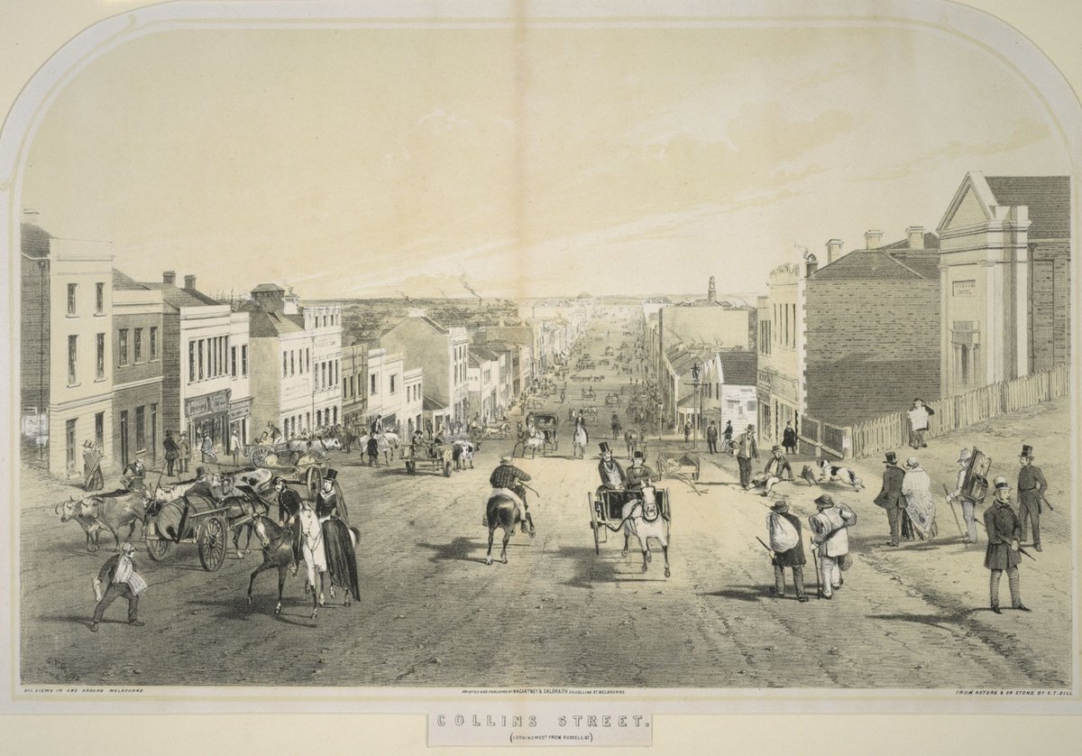 Collins Street (Looking West from Russel St.), Melbourne City (1853)