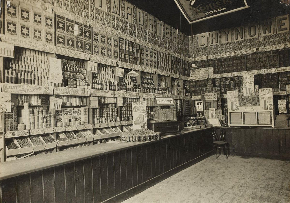 Interior and exterior, Chynoweth Bros, Cash grocers and importers, Windsor (1911)