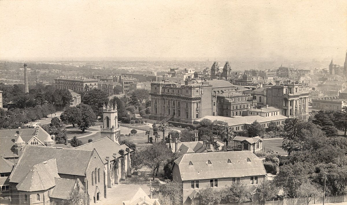 Views of central Melbourne, including upper Collins Street, Parliament House, St. Patrick's Cathedral and Victoria Street, East Melbourne (1921–23)
