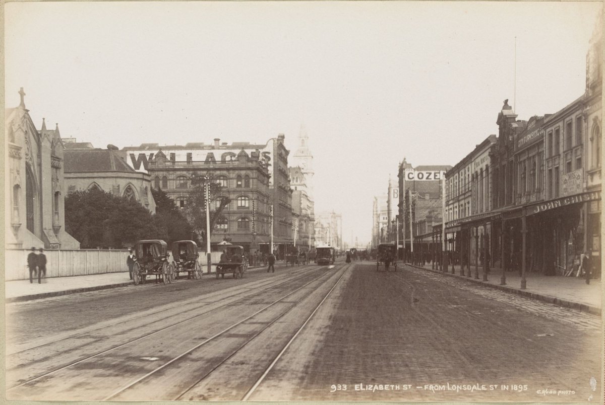 Elizabeth St from Lonsdale St in 1895, Melbourne City