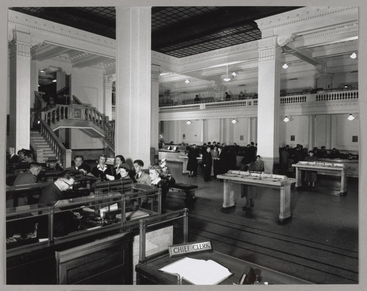 Interior, Banking chamber, National Bank of Australasia, 279 Collins Street, Melbourne, Melbourne City (1953)