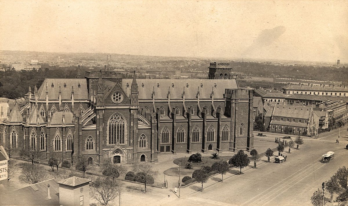 Views of central Melbourne, including upper Collins Street, Parliament House, St. Patrick's Cathedral and Victoria Street, East Melbourne (1921–23)