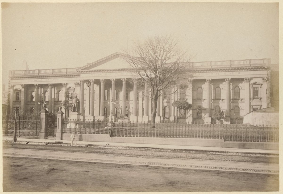Melbourne Public Library, now State Library of Victoria, showing original fence, Melbourne City (c. 1880)