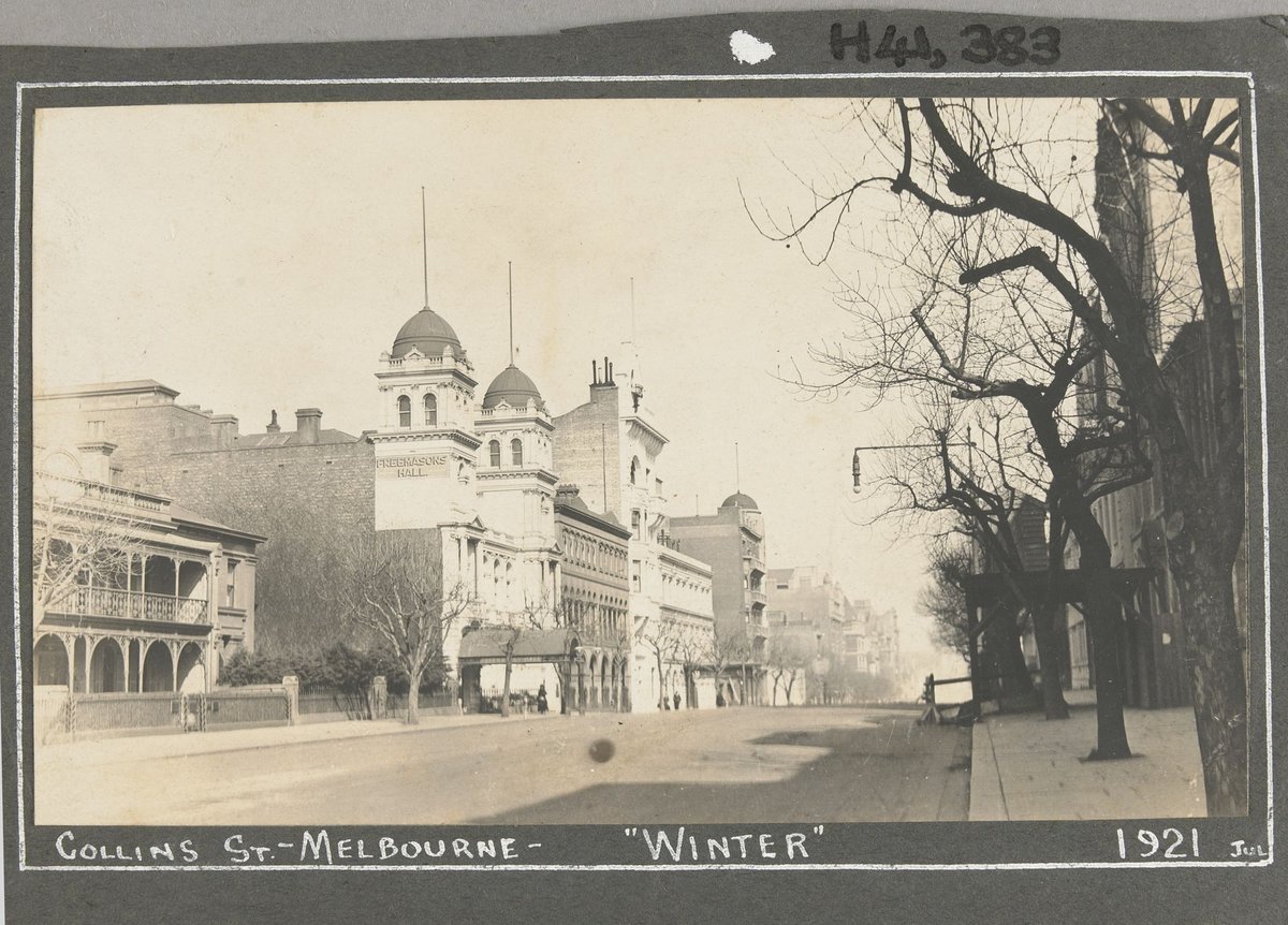 "Views of central Melbourne, including upper Collins Street, Parliament House, St. Patrick's Cathedral and Victoria Street", East Melbourne (1921–23)