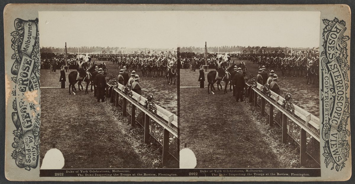 Duke of York Celebrations, Melbourne. The Duke Inspecting the Troops at the Review, Flemington (1901)