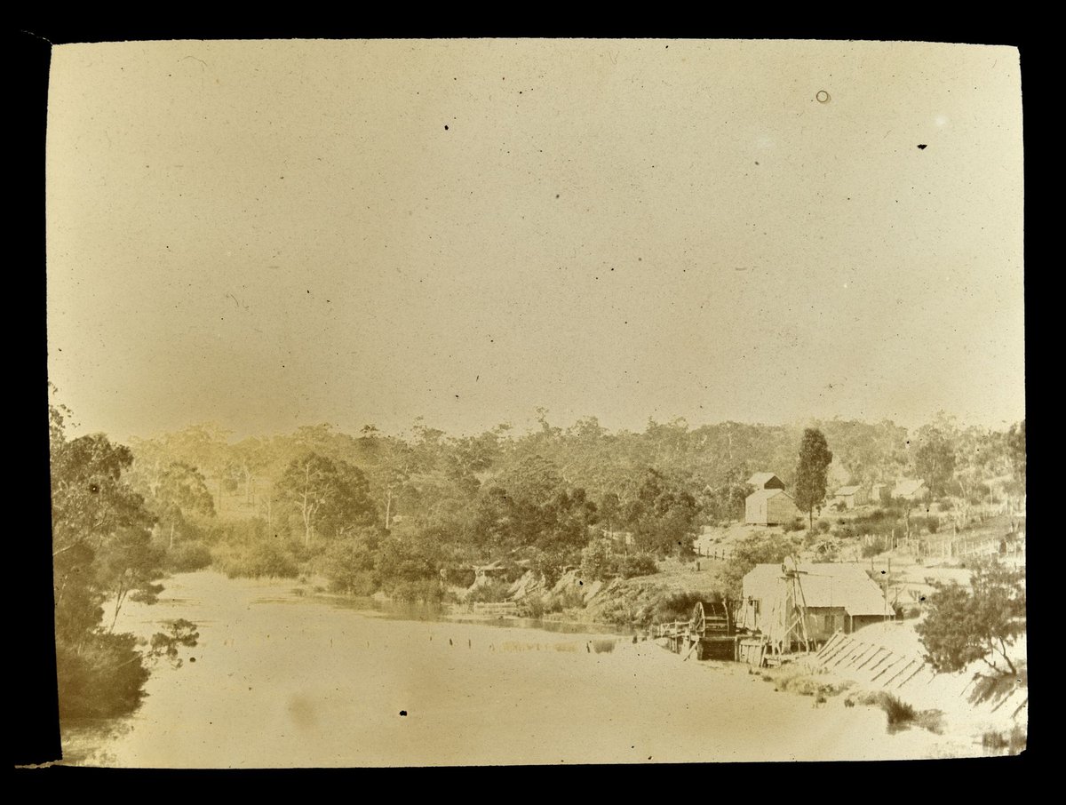 Waterwheel and windmill on the Yarra River, Victoria (1909)