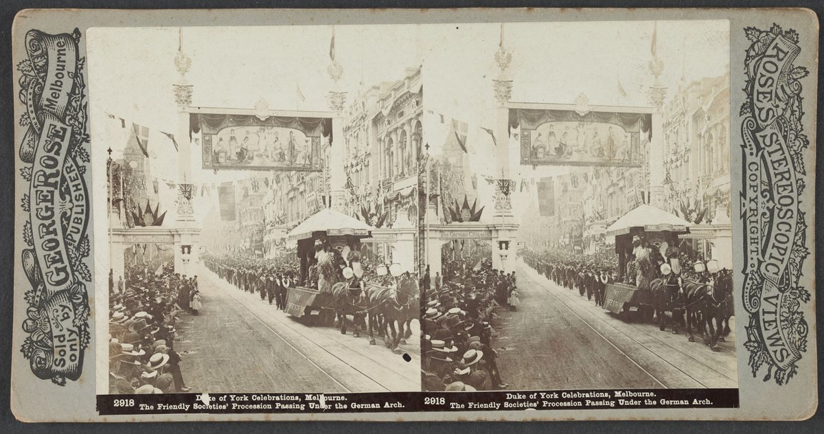 Duke of York Celebrations, Melbourne. The Friendly Societies' Procession Passing Under the German Arch (1901)