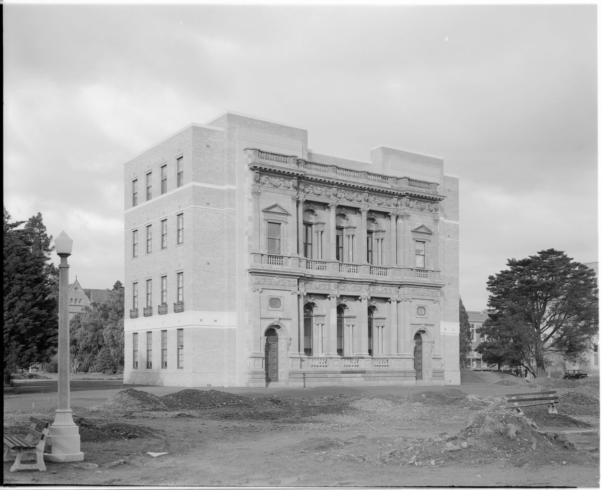 Commerce building on completion, Melbourne University, designed by Percy Everett and incorporates the facade of the Bank of New South Wales from Collins Street, Parkville (c. 1940)