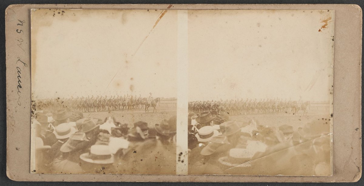 Military review with cavalry, possibly at Flemington (c. 1900)
