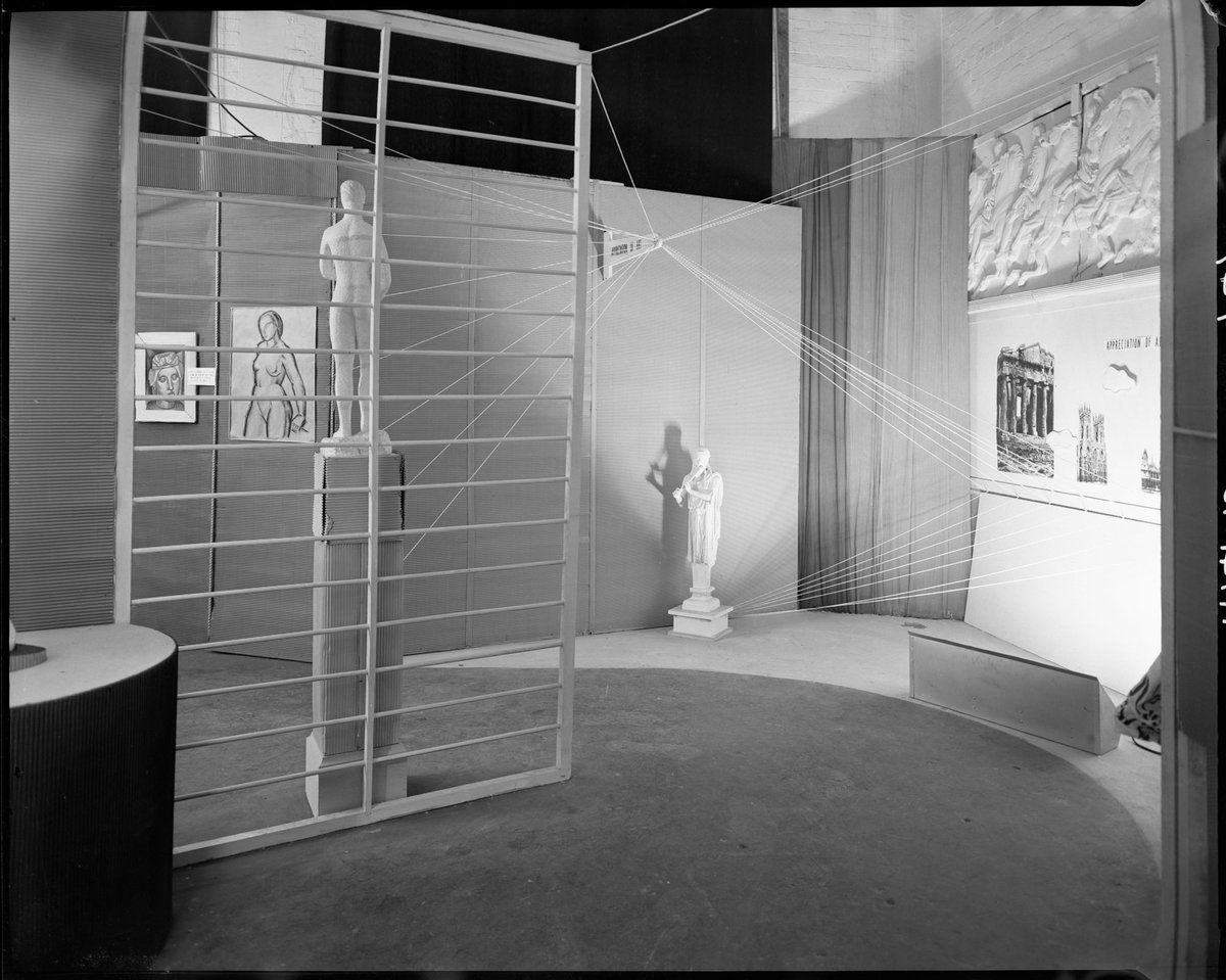 View of a display of student drawings, Melbourne Technical College (R.M.I.T) (1947)