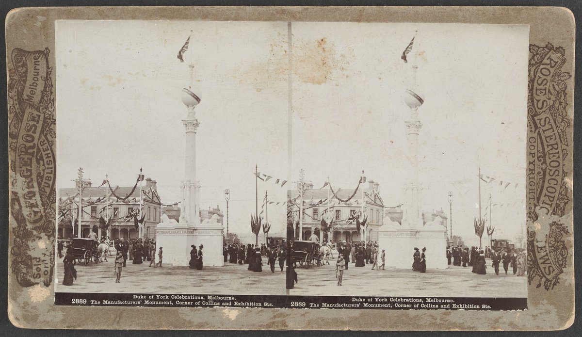 Duke of York Celebrations, Melbourne. The Manufacturers' Monument, Corner of Collins and Exhibitions Sts (1901)