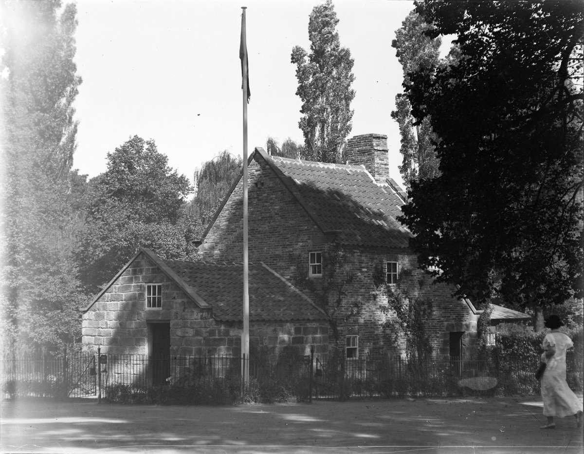 Cook's Cottage front view with Flag Pole, Fitzroy Gardens, East Melbourne (c. 1934)