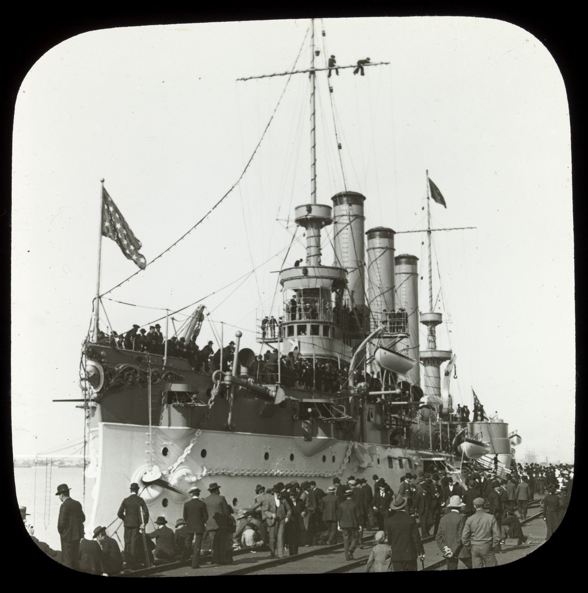 American battleship (possibly at Port Melbourne, Vic.) (1890–1901)