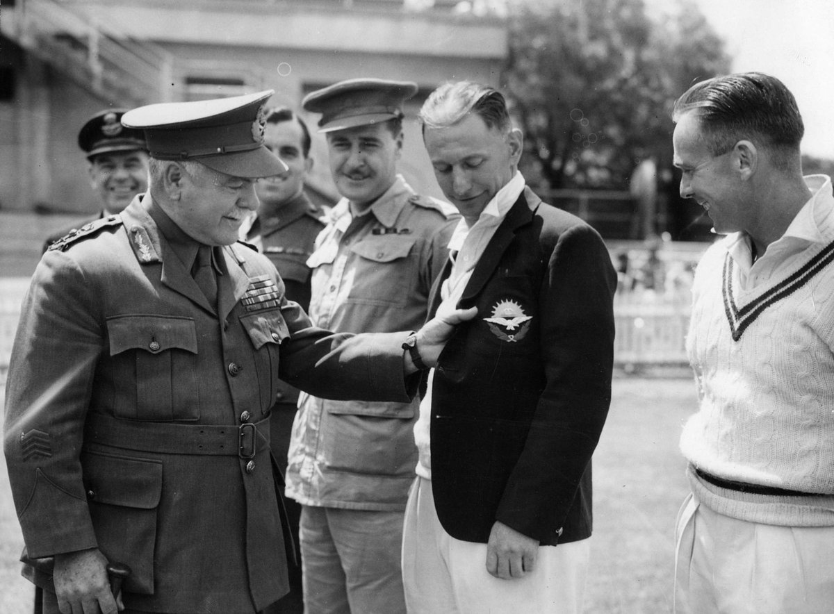 Blamey met members of teams playing in Victoria v Services Cricket at St. Kilda, St Kilda (c. 1946)