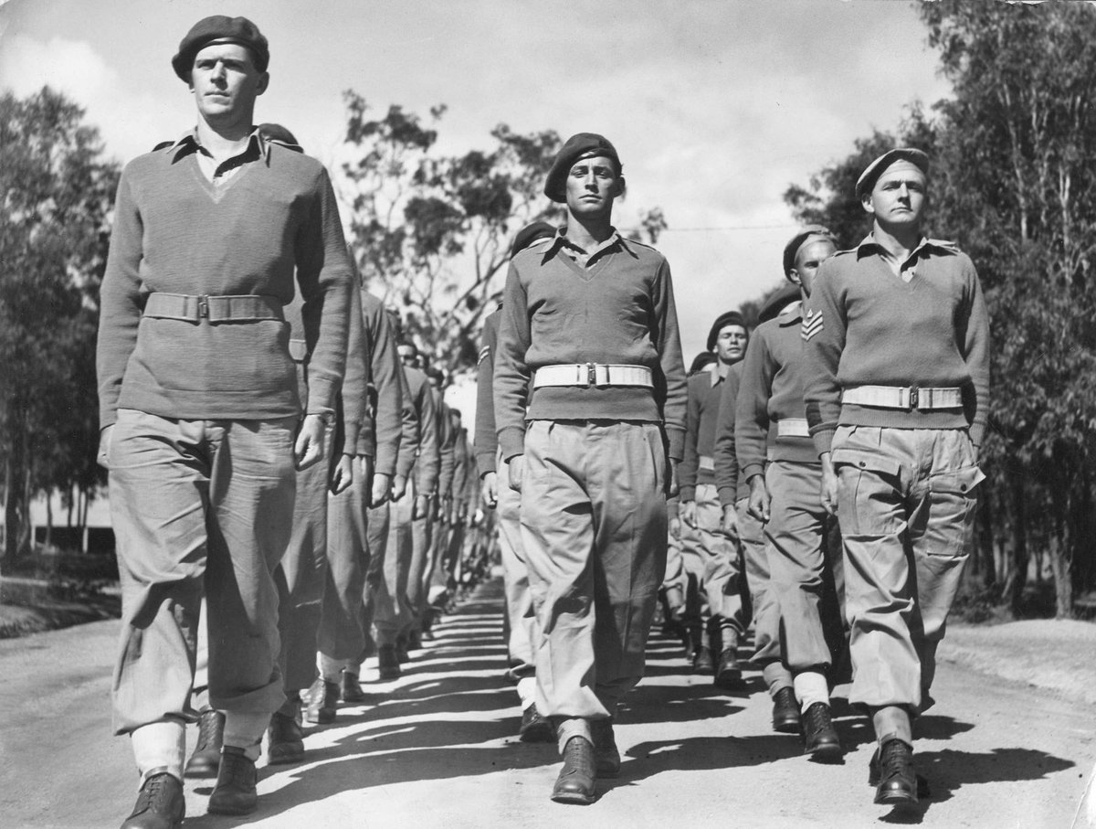 Troops practicing for Victory Contingents march in Melbourne (c. 1946)