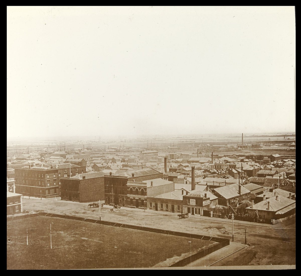 Copy of a section of John Noone's panorama of Melbourne taken from the tower of Rostella in West Melbourne (c. 1900)