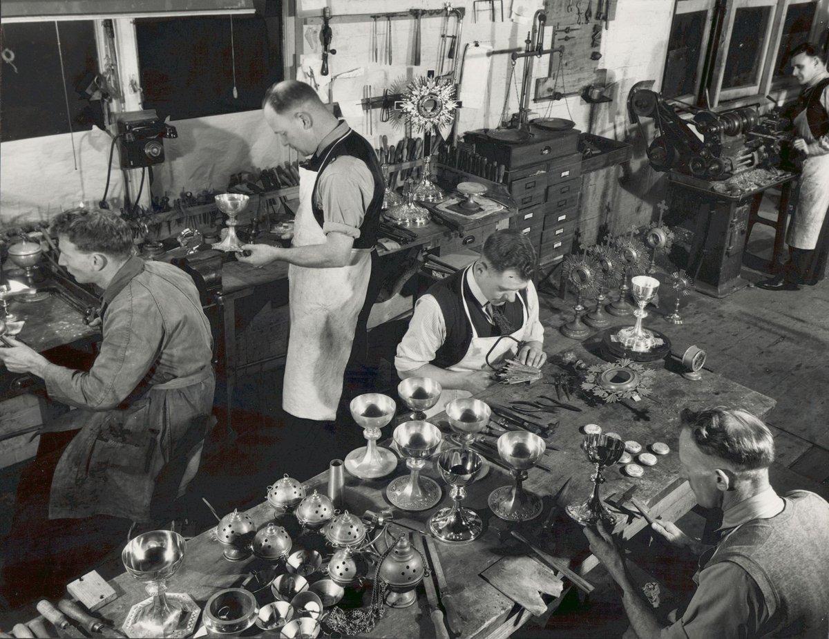 Interior of Albion Metalware, Richmond, manufacture of religious goods (1950)