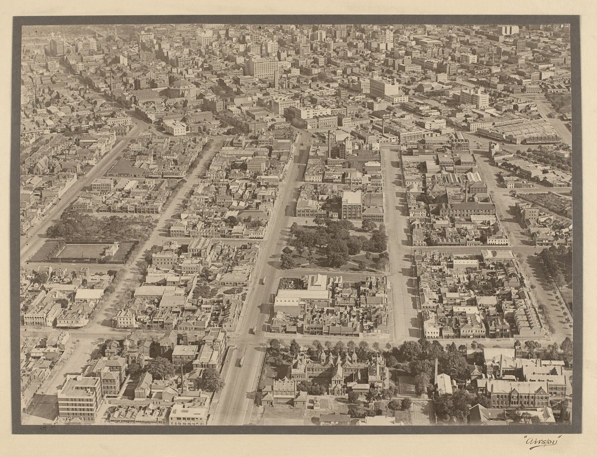 View of Carlton showing Royal Women's Hospital and Melbourne State College (1927–28)