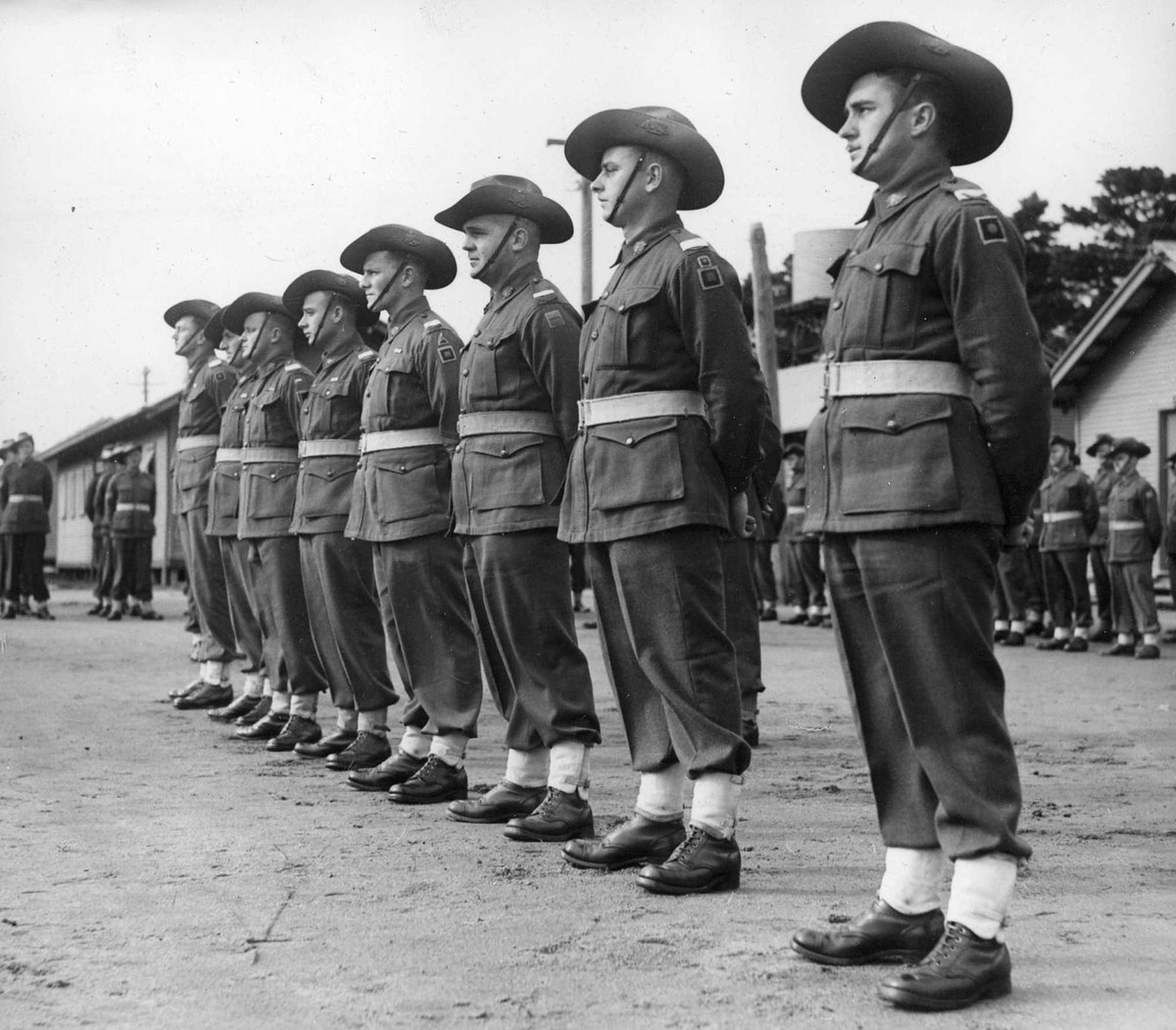 Line of the men who received their commissions at Broadmeadows Ordnance School (c. 1944)