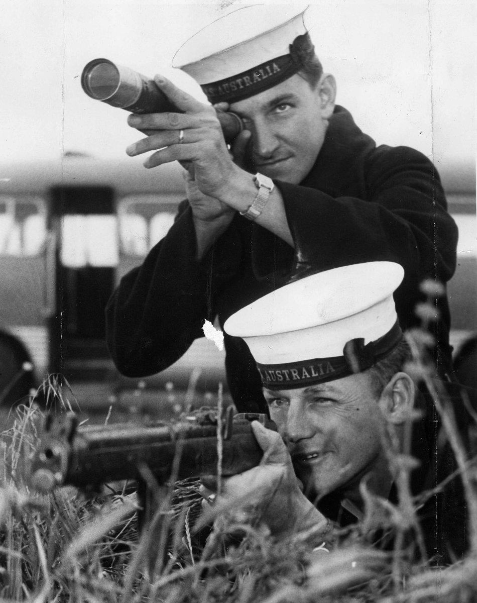 Naval Telegraphists David Hoar and Lionel Barrat at Williamstown rifle range (1953?)