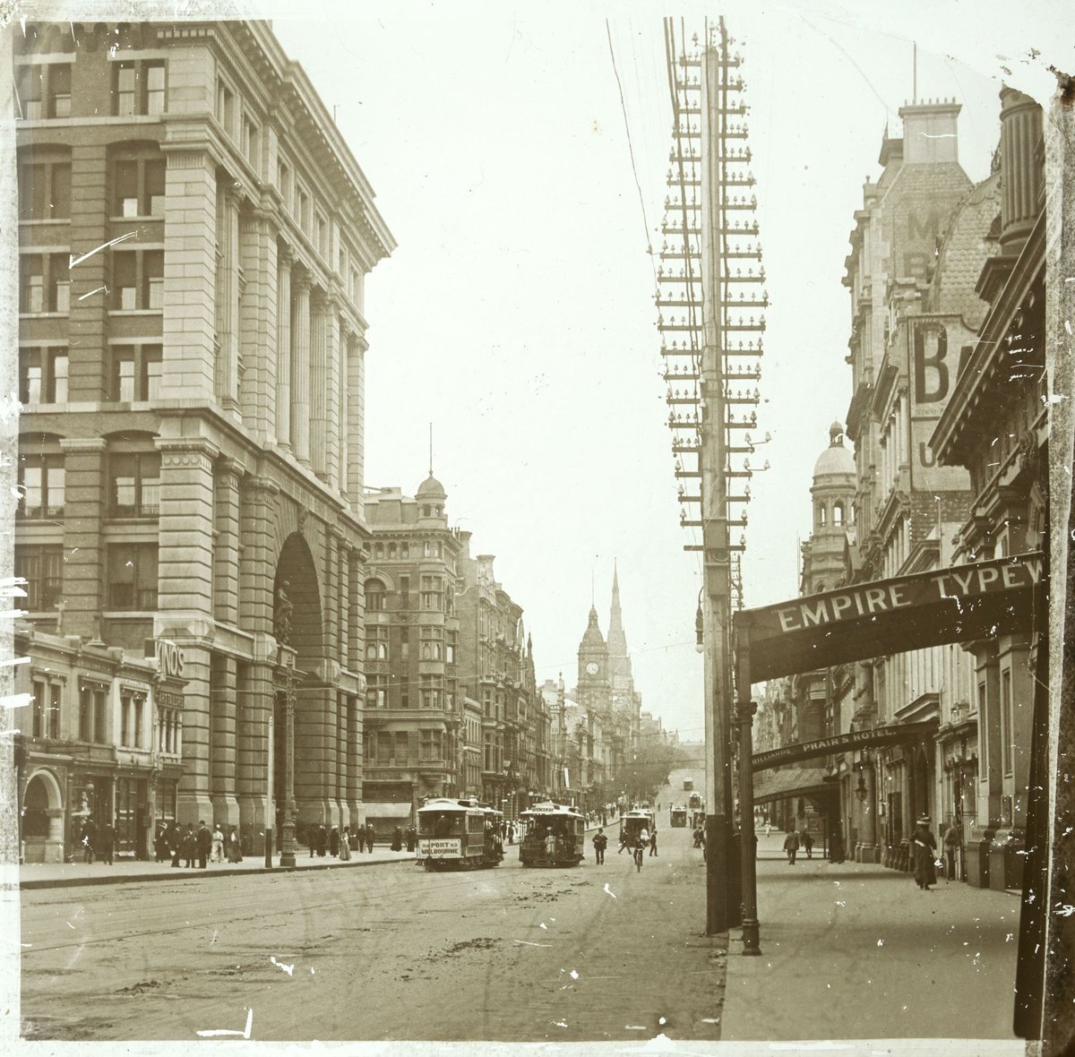Collins Street looking east, showing the Equitable Life Building, Melbourne City (1880–1938)