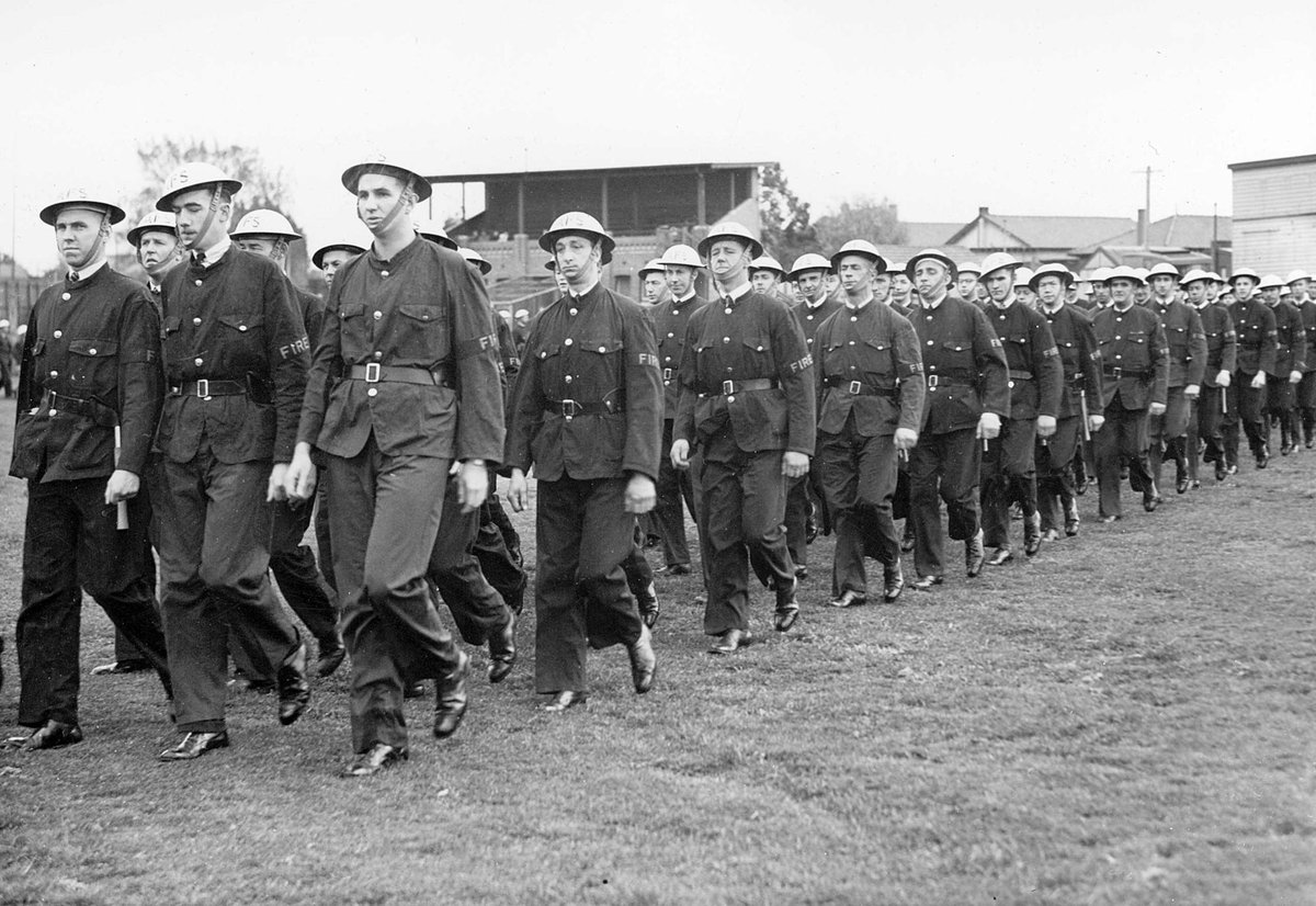 Parade of firefighters during World War II at Camberwell Football Ground (1939–45)