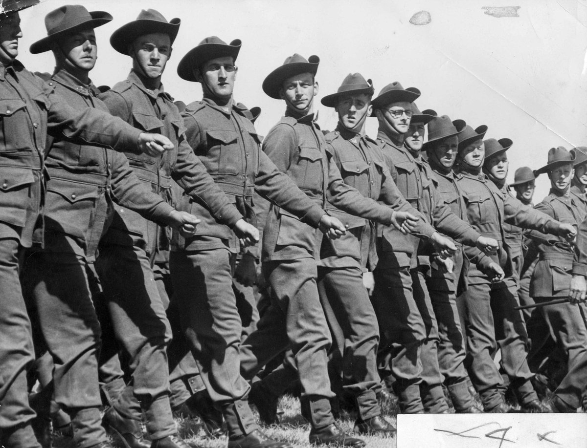 Soldiers marching in the Royal Park parade before Governor, Parkville (1939–40)