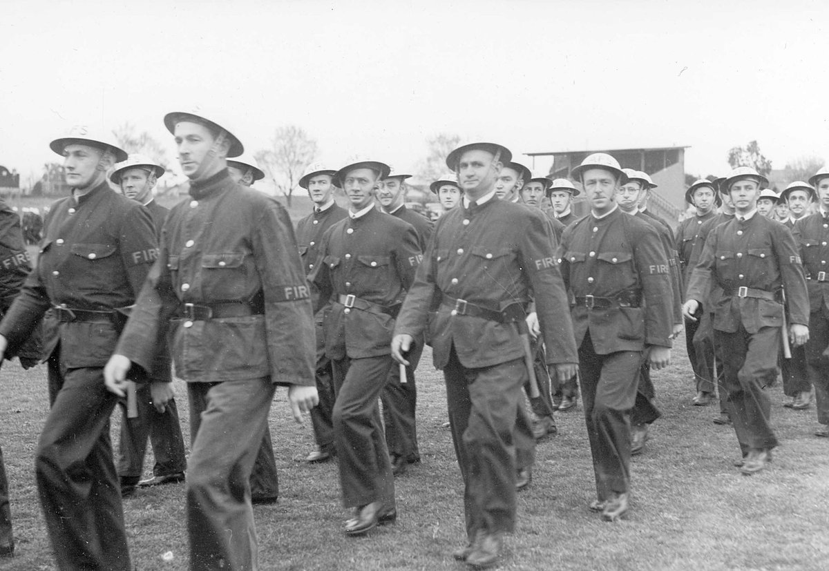 Firefighters parading on Camberwell Football Ground during World War II (1939–45)