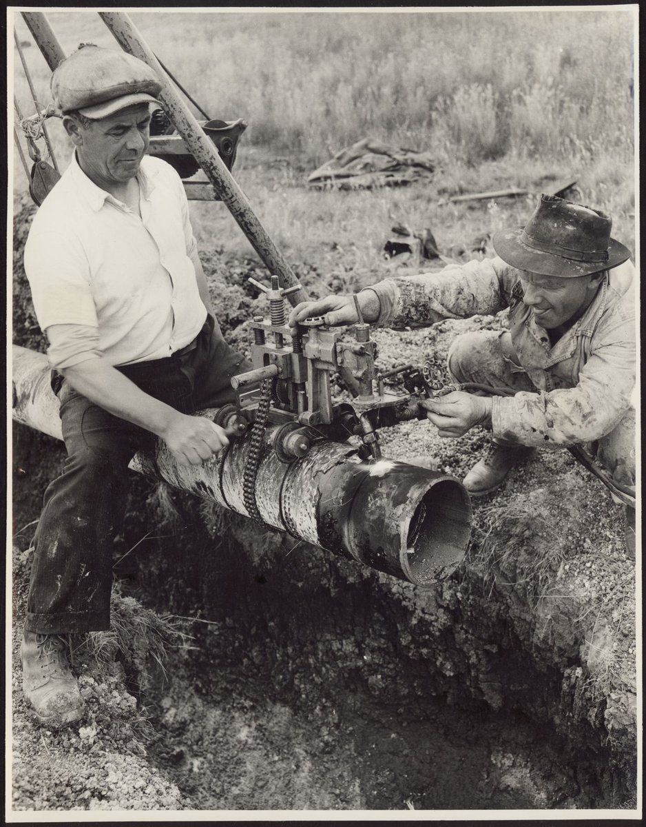 "Construction of 36-mile oil pipeline, running underground from the Shell Refinery at Corio to the Company's Newport installation" (1950–54)