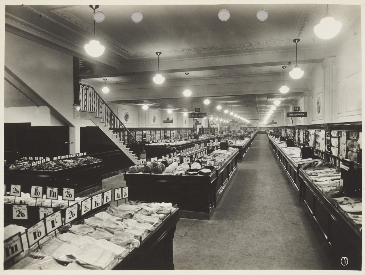 Interior tables of merchandise on display in Bourke Street Store No. 12, Melbourne City (1930)