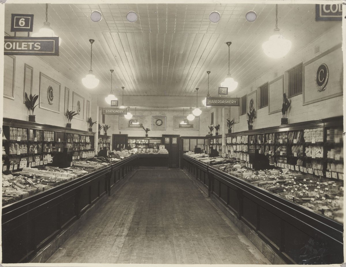 Interior of Coles Swan Street store showing counters with merchandise items priced from 3d. Richmond Store No. 19 (1931)