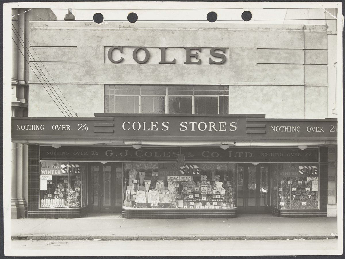 Shopfront with display windows featuring toiletries, medicinal products, underwear and confectionery-remodelled Collingwood Coles Variety Store No. 1 (1936–37)
