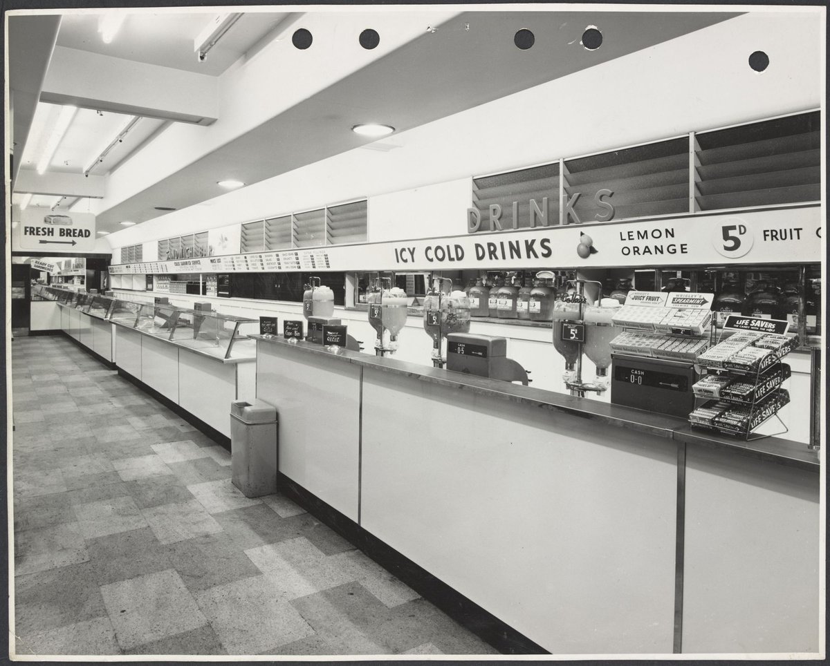 Sandwich counter and drinks section on ground floor of Coles Bourke Street Store No. 12, Melbourne City (1940–47)