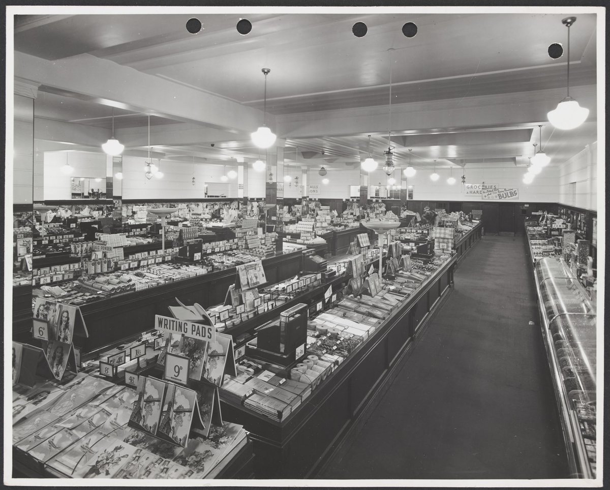 Interior of Coles Store at 411-415 Sydney Road Brunswick showing counters with merchandise including writing pads for 9d Store No. 3 (1947)