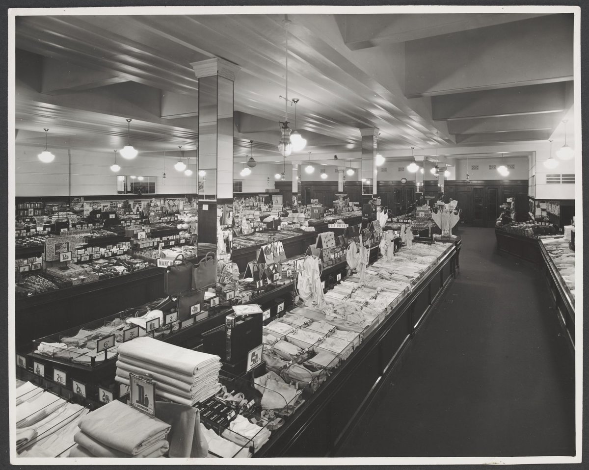 Interior of store showing counters displaying women's lingerie and other goods at the old store Sydney Road Brunswick Store No. 3 (1947)