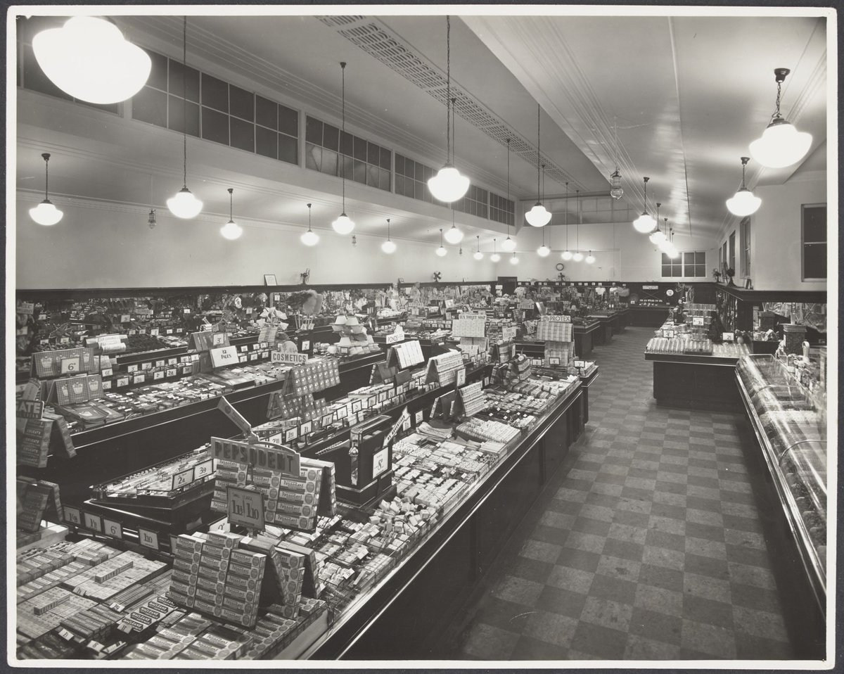 Counters and cash registers, display of Pepsodent and toiletries in foreground, 155-156 Smith Street, Collingwood Coles Variety Store No. 1 (1947)