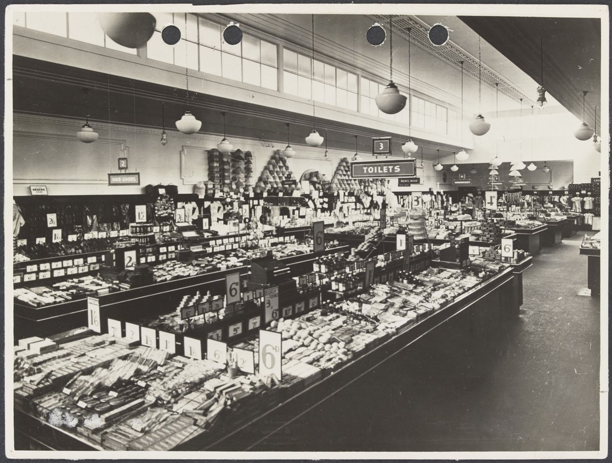 Interior counters with merchandise featuring toiletries at second location (172 Smith Street) Collingwood Coles Variety Store No. 1 (1919–20)