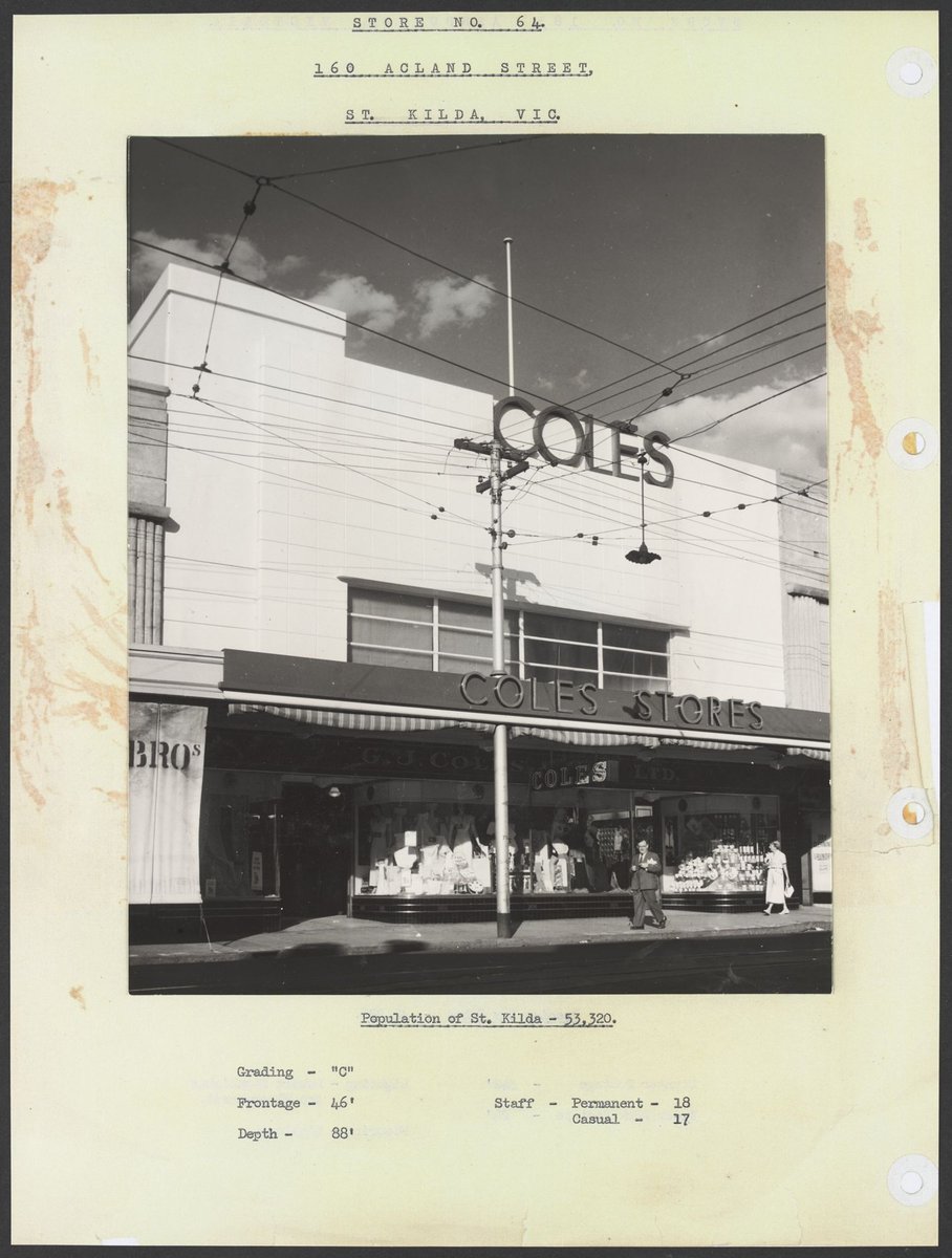 Shop front double storey building display windows featuring clothing and crockery Acland Street St. Kilda Store No. 64, St Kilda (1950s)