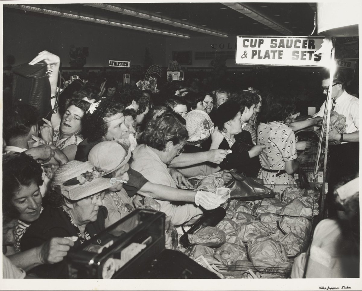 Interior of Coles store with women crowding to be served probably at sale time Coburg Store No. 21 (1948–51)
