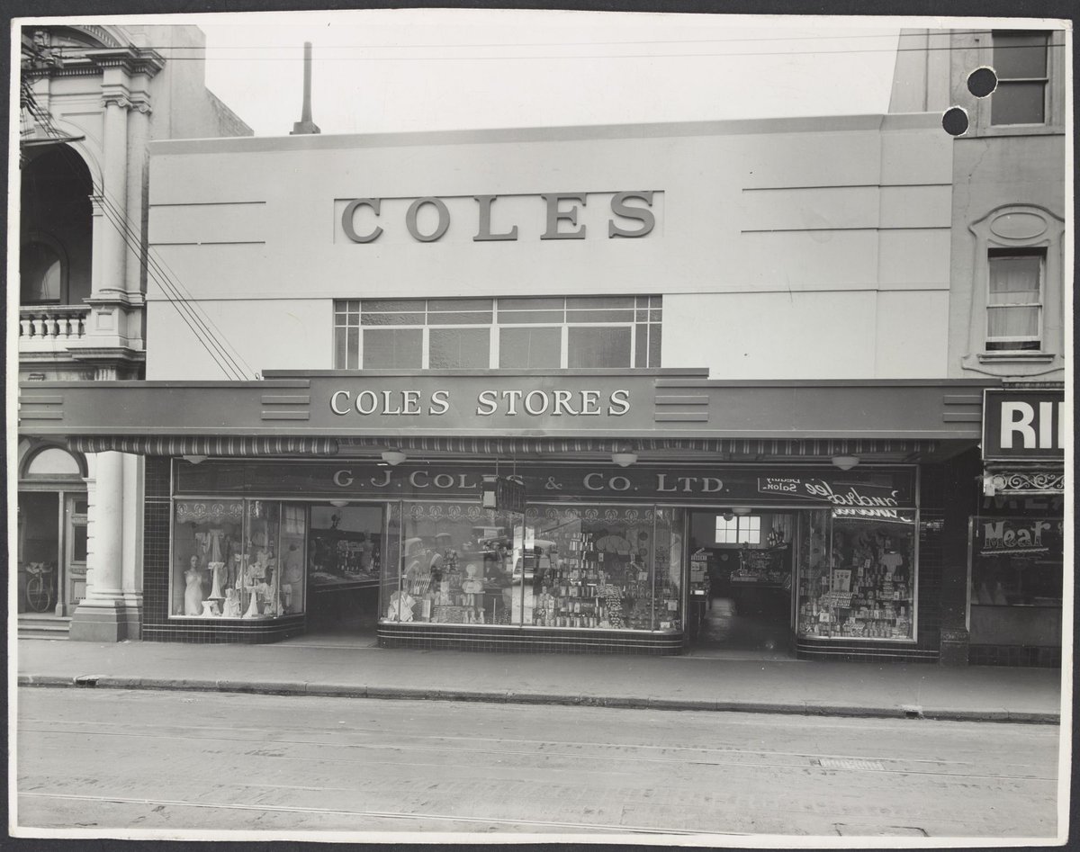 View from street towards display windows in Facade of Coles Collingwood Store No. 1 (1947)