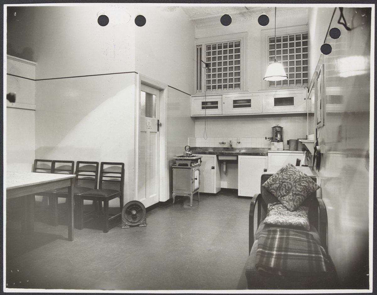 Female staff's rest room showing day bed kitchen area and table in Coles Collingwood Store No. 1 (1936)