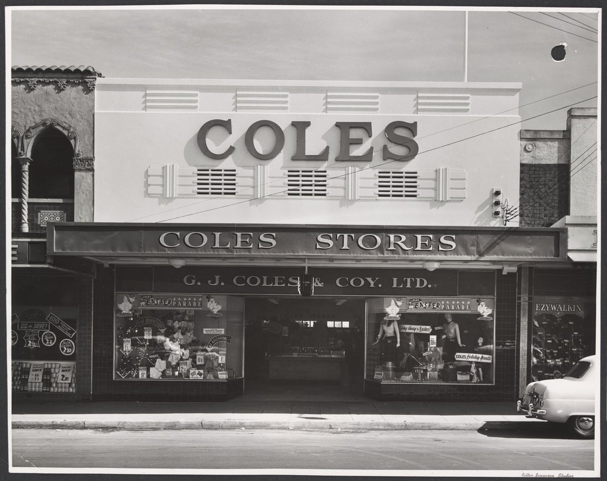 Exterior front of Coles Store 463a High Street Preston with teaspoons priced at 9d in the windows Store No. 20 (1954)