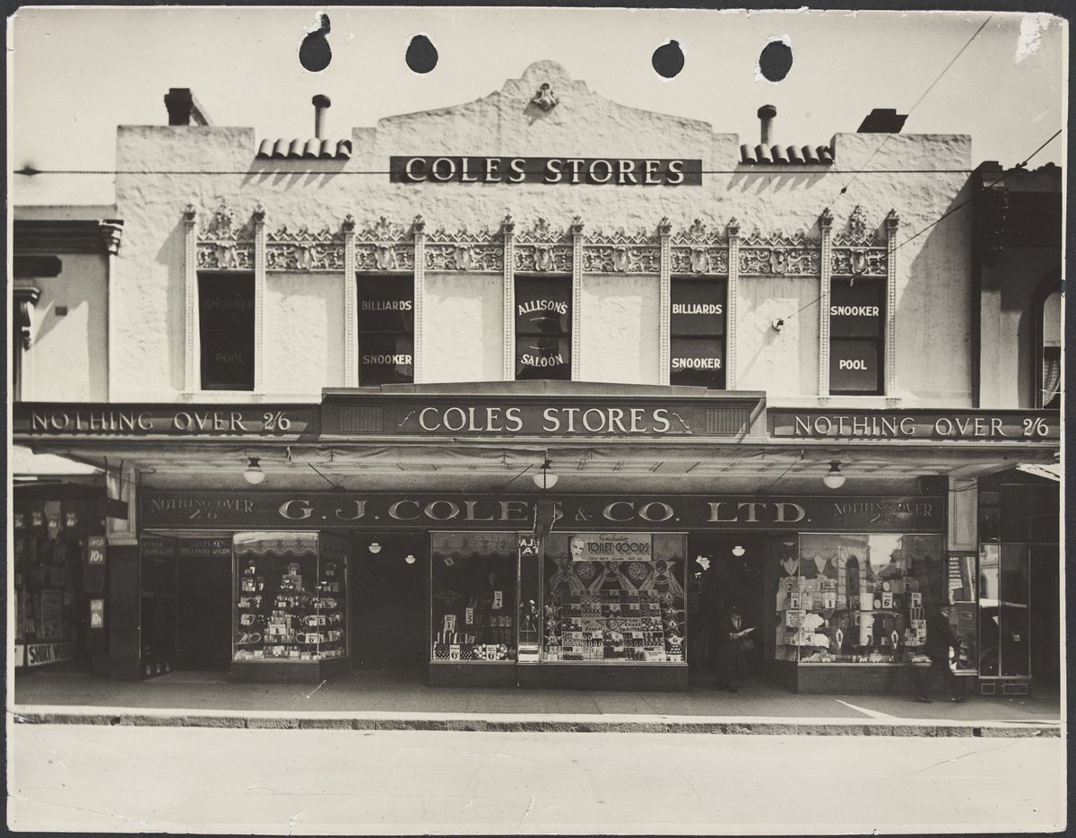 Exterior front of Coles Variety Store 277-281 Chapel Street Prahran with show windows advertising Exclusive toilet goods Store No. 5 (1934)